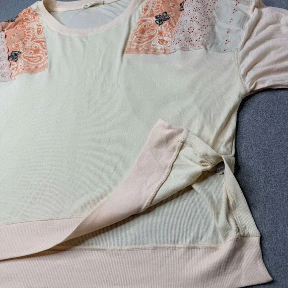 Free People Feelin It Ribbed Shirt Size XS Oversized Pink Alabaster Boho Bandana - Picture 4 of 9